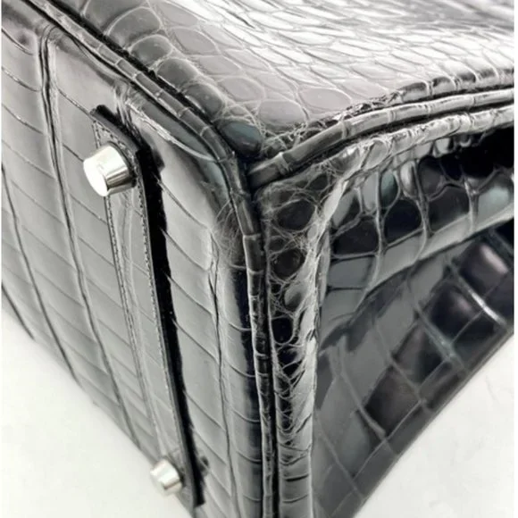 Hermes Shiny Porosus Crocodile Skin Birkin 35 w Palladium HW in Graphite - Picture 9 of 13